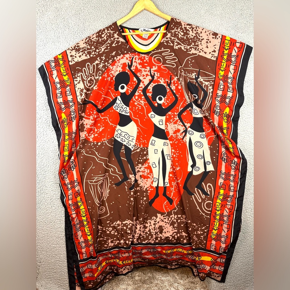 Winlar African Tribal Dancers Dress Kaftan Rare Bright Colors One Size